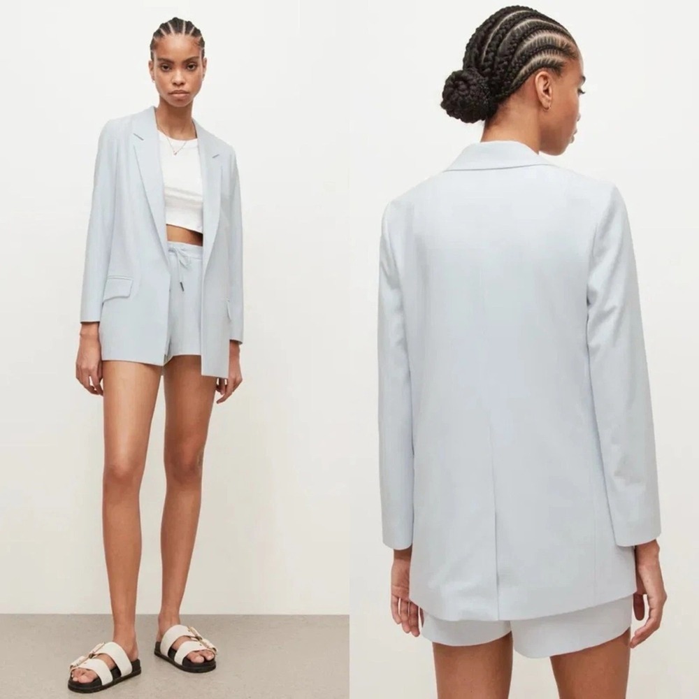 ALLSAINTS Aleida Tri Blazer Blue Gray Longline Open Size 10